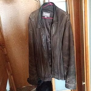 brown leather jacket